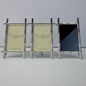 POTTERY BARN Frame Metal Bamboo Style Triple Silver Tone Chain Easel Stand 2x3